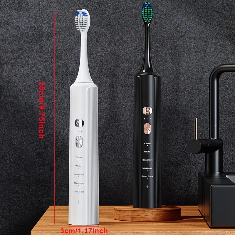 Smart Electric Toothbrush with Pressure Sensor – 6 Brush Heads, 5 Cleaning Modes, 90-Day Charge, USB Rechargeable