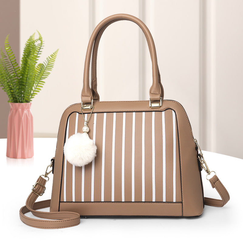 Portable PU leather straddle striped bag for women
