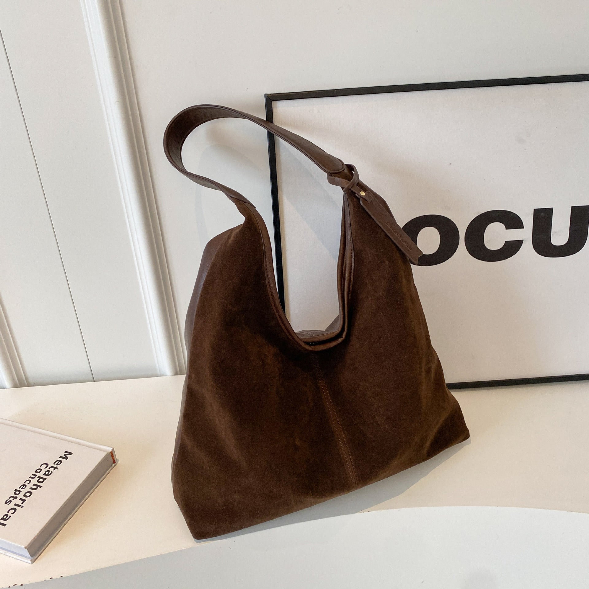 Vintage Suede Stitching Pu Shoulder Bag For Women