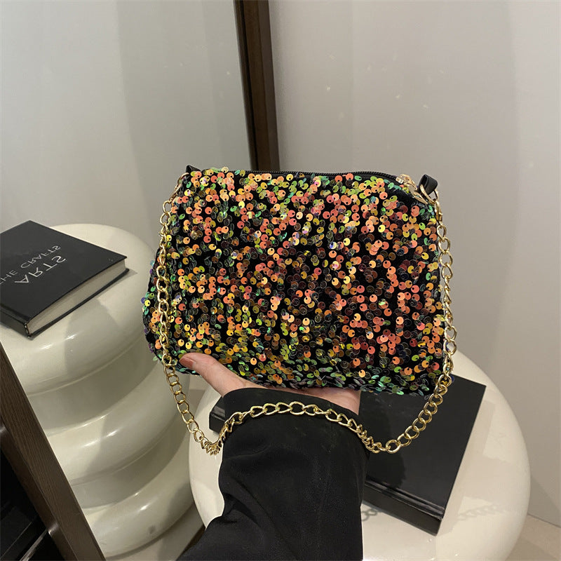 Contrast Color And Versatile Sequined Underarm Bag For Women