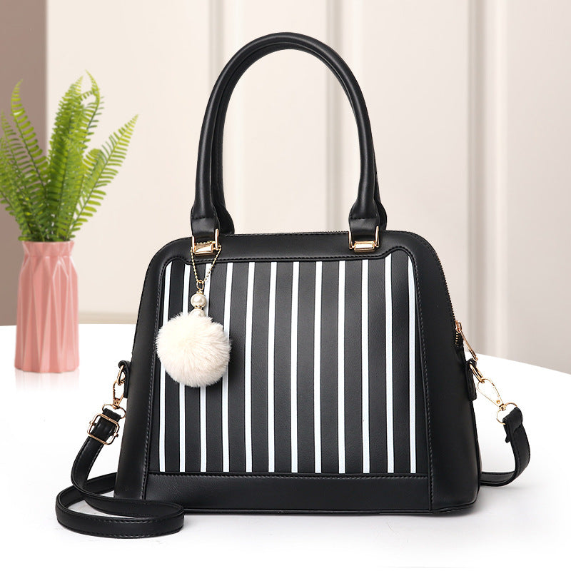 Portable PU leather straddle striped bag for women