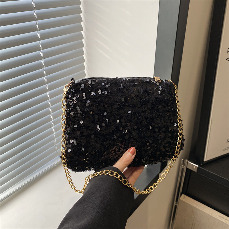 Contrast Color And Versatile Sequined Underarm Bag For Women