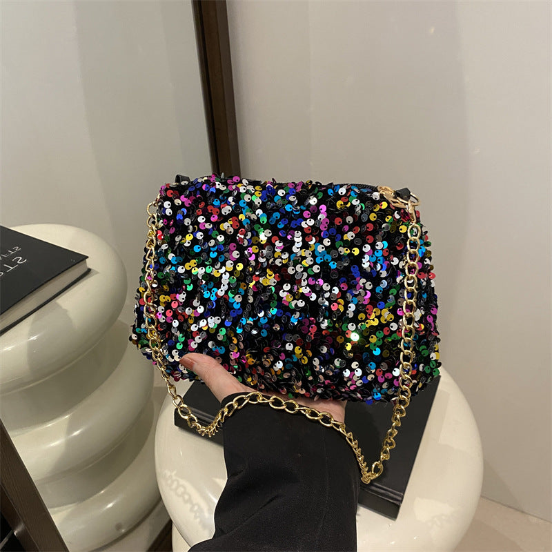 Contrast Color And Versatile Sequined Underarm Bag For Women