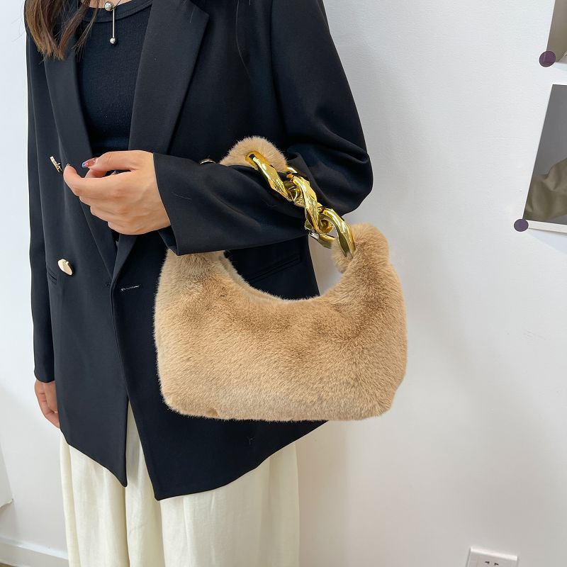 Plush Velvet Crescent Bag For Women, Simple And Fashionable