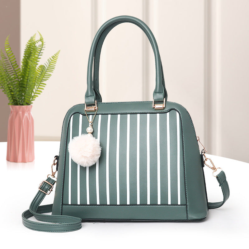 Portable PU leather straddle striped bag for women