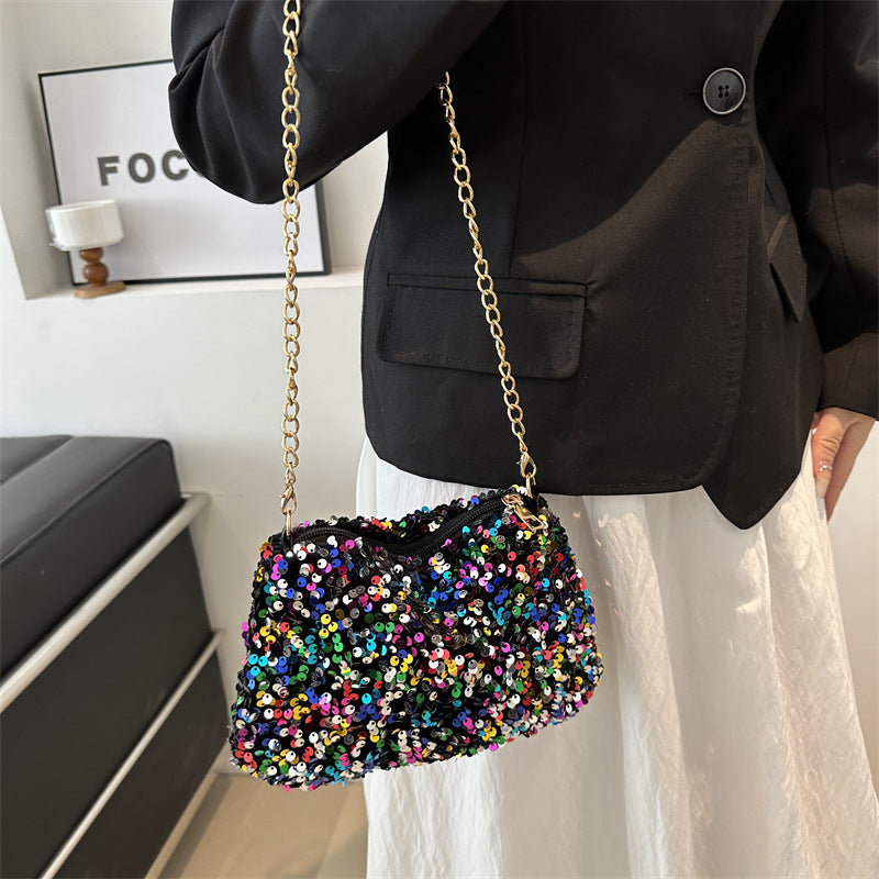 Contrast Color And Versatile Sequined Underarm Bag For Women