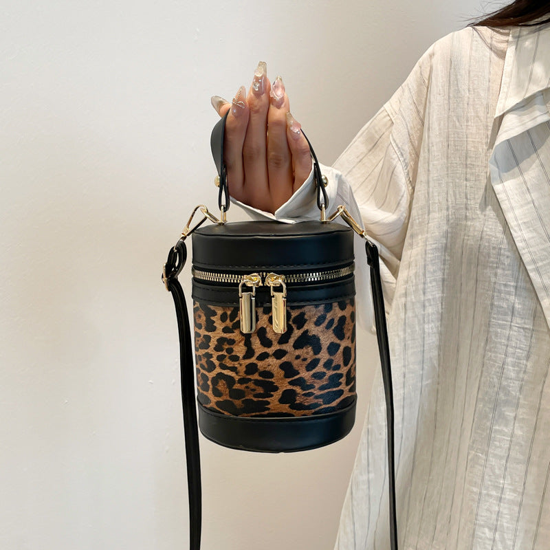 Leopard Print Contrast Color Bucket Bag For Women