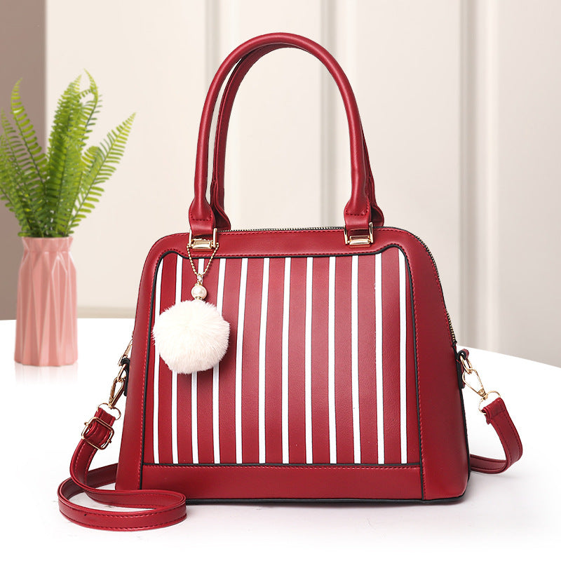Portable PU leather straddle striped bag for women