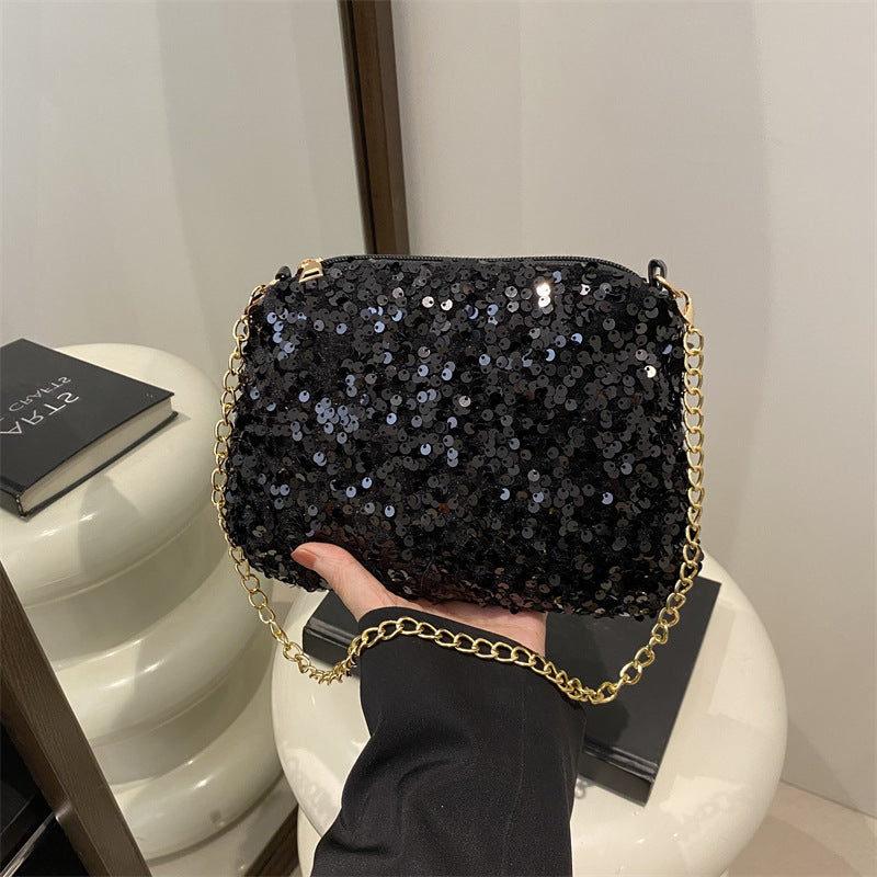 Contrast Color And Versatile Sequined Underarm Bag For Women