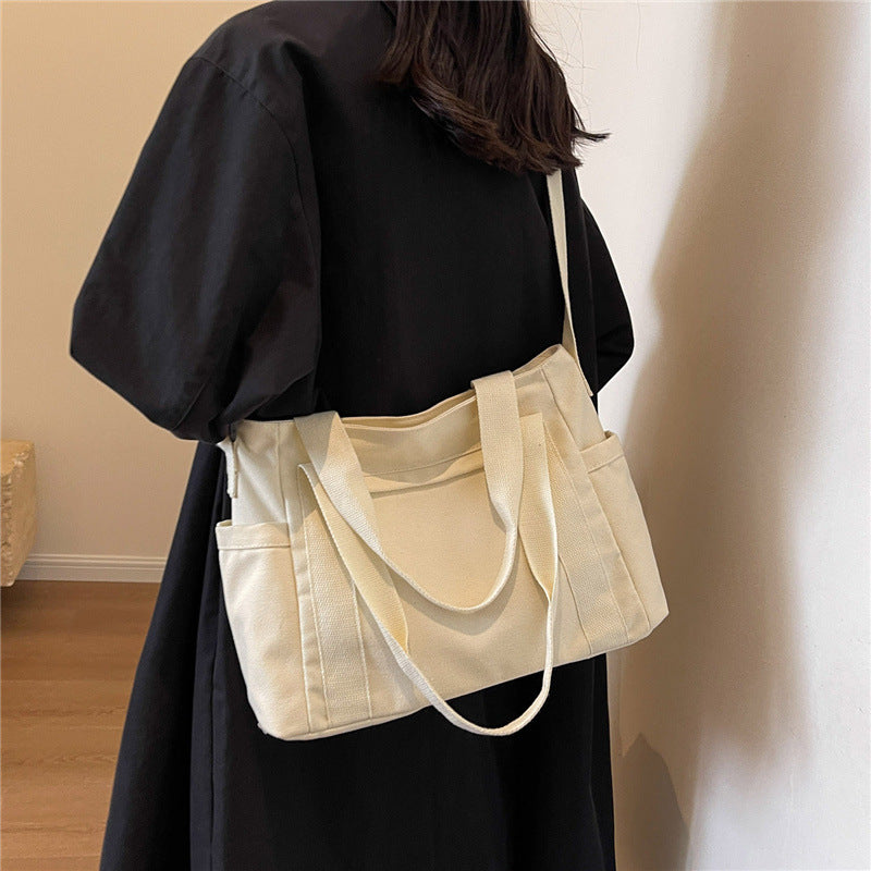Large Capacity Shoulder Canvas Solid Color Bag For Women