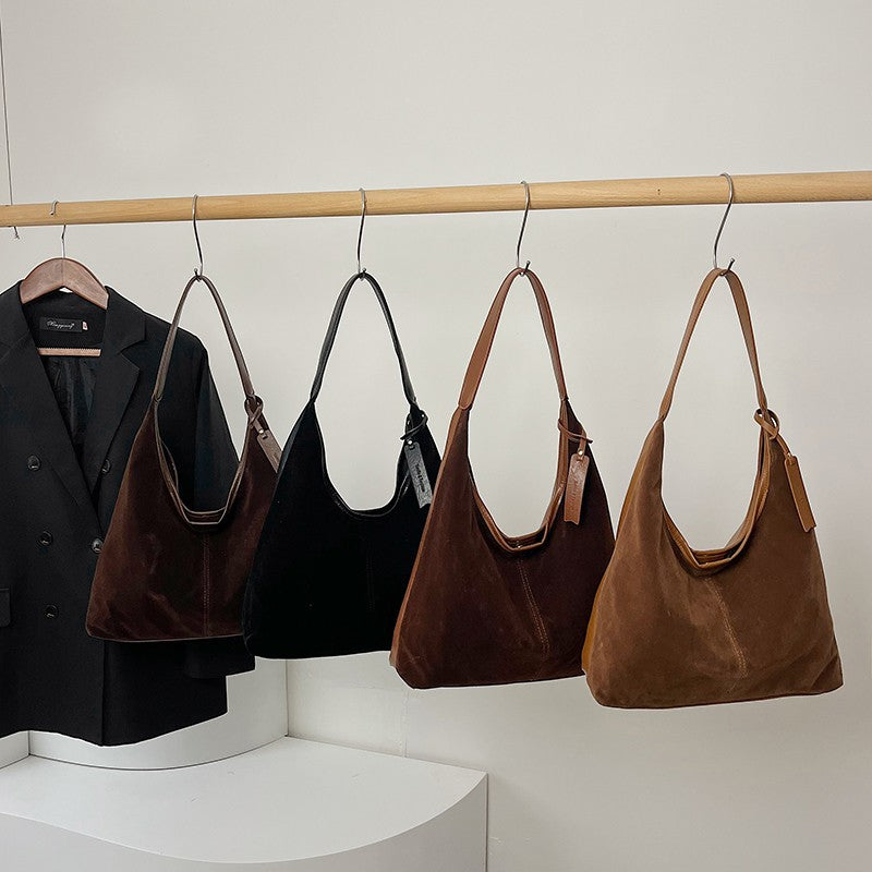 Vintage Suede Stitching Pu Shoulder Bag For Women